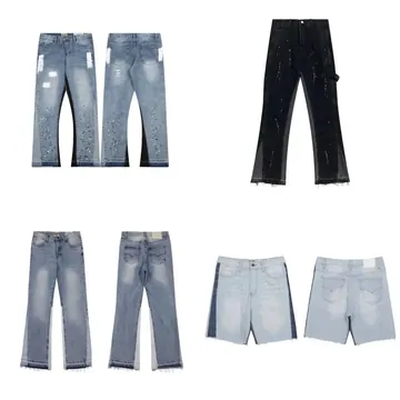 Seller collage showing long jeans and denim shorts in several washes.
